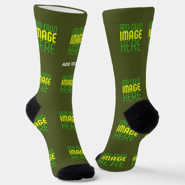 MODERN EDITABLE ARMY GREEN IMAGE TEXT TEMPLATE SOCKS (Angled)