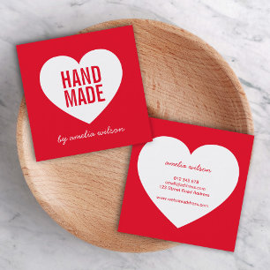 Modern Editable Background Colour Handmade Heart Square Business Card