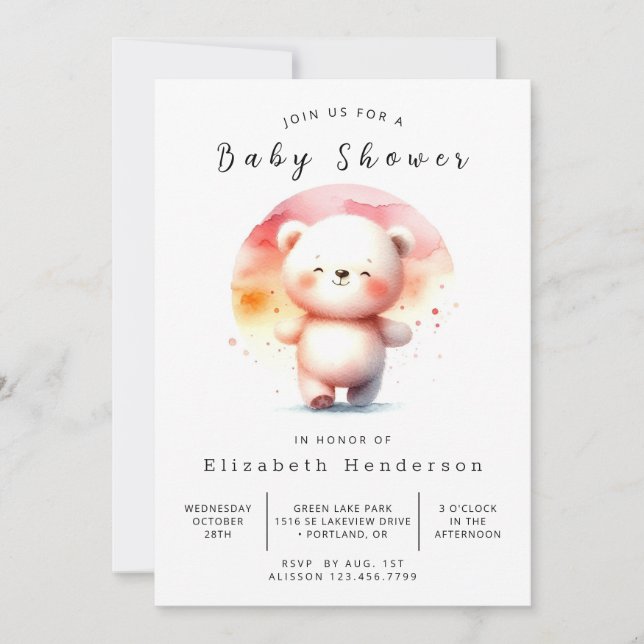 Modern Editable Bear Baby Shower Invitation (Front)