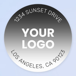 Modern Editable Black White Gradient & Your Logo Classic Round Sticker