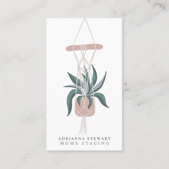Modern editable boho house plant interior decor business card (Front)