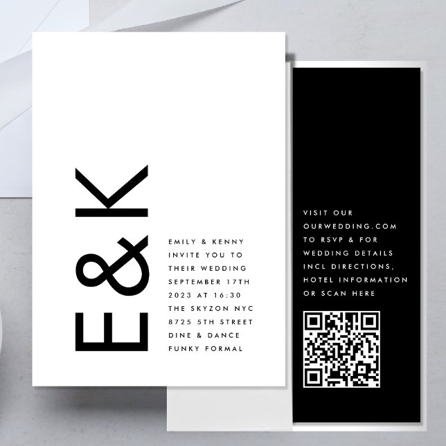 Modern EDITABLE Bold Monogram QR CODE RSVP Wedding Invitation (Creator Uploaded)