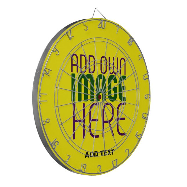 MODERN EDITABLE BRIGHT YELLOW IMAGE TEXT TEMPLATE DARTBOARD (Front Left)