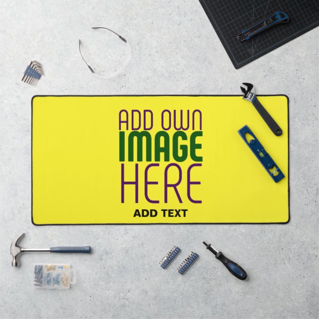 MODERN EDITABLE BRIGHT YELLOW IMAGE TEXT TEMPLATE DESK MAT (Workstation)