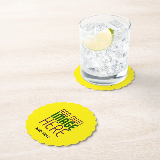 MODERN EDITABLE BRIGHT YELLOW IMAGE TEXT TEMPLATE PAPER COASTER (Insitu)