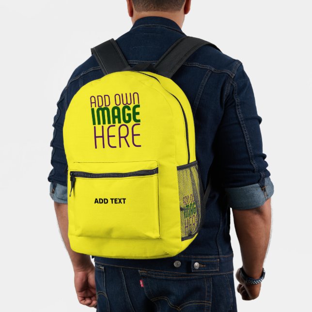 MODERN EDITABLE BRIGHT YELLOW IMAGE TEXT TEMPLATE PRINTED BACKPACK (Insitu (Model))