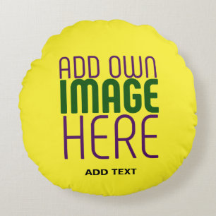 MODERN EDITABLE BRIGHT YELLOW IMAGE TEXT TEMPLATE ROUND CUSHION