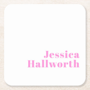 Modern Editable Business Name or First & Last Name Square Paper Coaster
