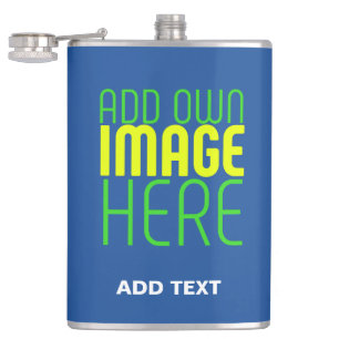 MODERN EDITABLE COBALT BLUE IMAGE TEXT TEMPLATE HIP FLASK