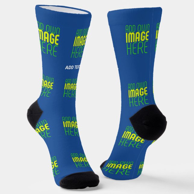 MODERN EDITABLE COBALT BLUE IMAGE TEXT TEMPLATE SOCKS (Angled)