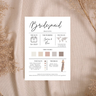 Modern Editable Colour Bridesmaid Details Info Car Invitation