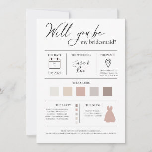 Modern Editable Colour Bridesmaid Proposal Info ca Invitation