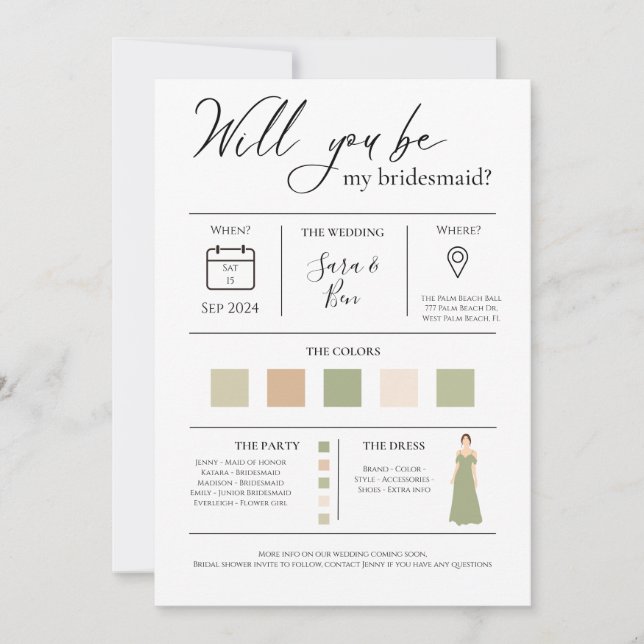 Modern Editable Colour Bridesmaid Proposal Info ca Invitation (Front)