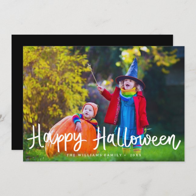 Modern Editable Colour Happy Halloween Photo Card (Front/Back)