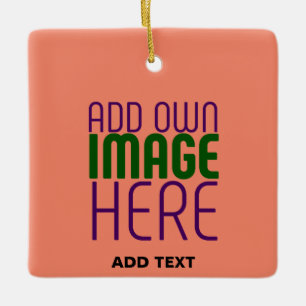MODERN EDITABLE CORAL ORANGE IMAGE TEXT TEMPLATE CERAMIC ORNAMENT