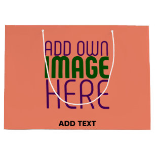 MODERN EDITABLE CORAL ORANGE IMAGE TEXT TEMPLATE LARGE GIFT BAG