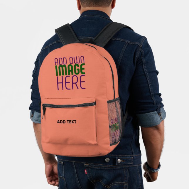 MODERN EDITABLE CORAL ORANGE IMAGE TEXT TEMPLATE PRINTED BACKPACK (Insitu (Model))