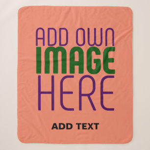 MODERN EDITABLE CORAL ORANGE IMAGE TEXT TEMPLATE SHERPA BLANKET