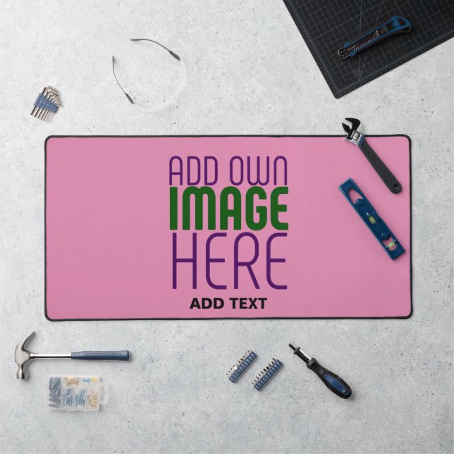 MODERN EDITABLE CUTE HOT PINK IMAGE TEXT TEMPLATE DESK MAT (Workstation)