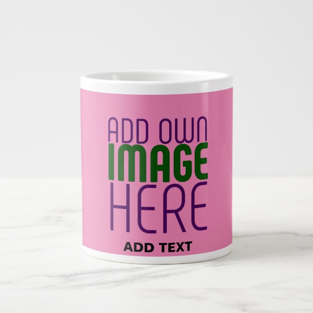 MODERN EDITABLE CUTE HOT PINK IMAGE TEXT TEMPLATE LARGE COFFEE MUG (Front)