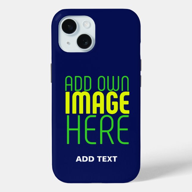 MODERN EDITABLE CUTE NAVY BLUE IMAGE TEXT TEMPLATE Case-Mate iPhone CASE (Back)