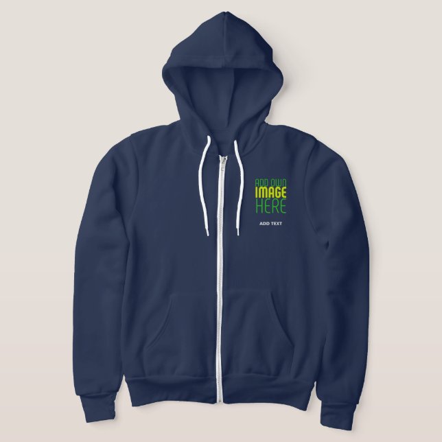 MODERN EDITABLE CUTE NAVY BLUE IMAGE TEXT TEMPLATE HOODIE (Laydown)