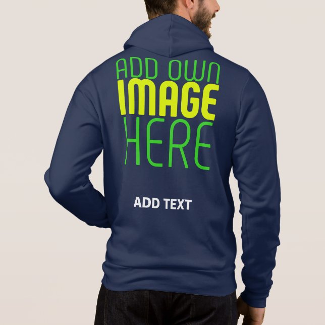 MODERN EDITABLE CUTE NAVY BLUE IMAGE TEXT TEMPLATE HOODIE (Back)