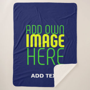 MODERN EDITABLE CUTE NAVY BLUE IMAGE TEXT TEMPLATE SHERPA BLANKET