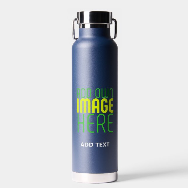 MODERN EDITABLE CUTE NAVY BLUE IMAGE TEXT TEMPLATE WATER BOTTLE (Front)