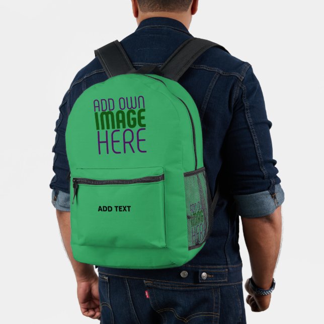 MODERN EDITABLE EMERALD GREEN IMAGE TEXT TEMPLATE PRINTED BACKPACK (Insitu (Model))