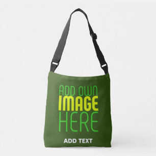 MODERN EDITABLE FOREST GREEN IMAGE TEXT TEMPLATE CROSSBODY BAG