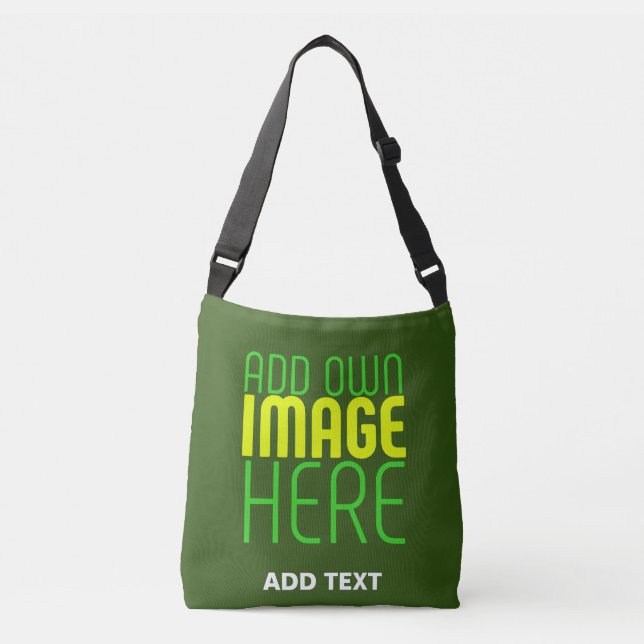 MODERN EDITABLE FOREST GREEN IMAGE TEXT TEMPLATE CROSSBODY BAG (Front)