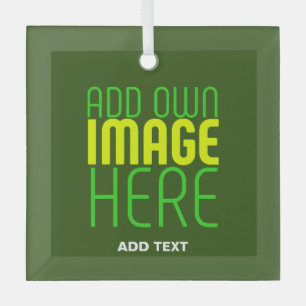 MODERN EDITABLE FOREST GREEN IMAGE TEXT TEMPLATE GLASS TREE DECORATION
