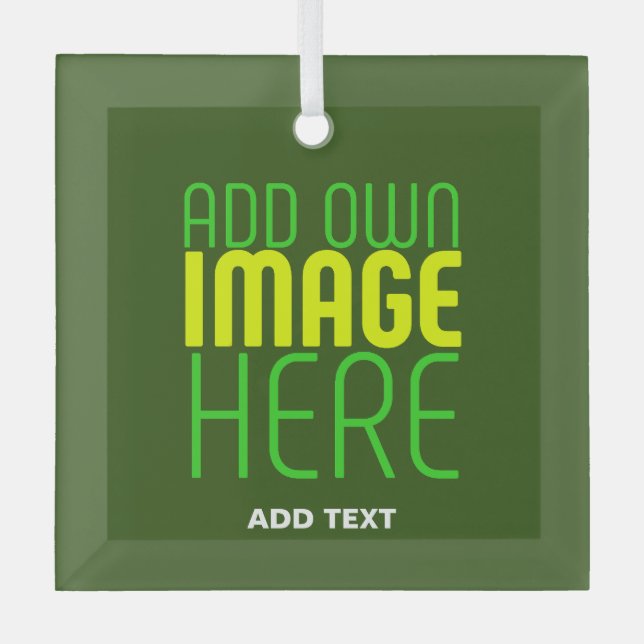 MODERN EDITABLE FOREST GREEN IMAGE TEXT TEMPLATE GLASS TREE DECORATION (Front)