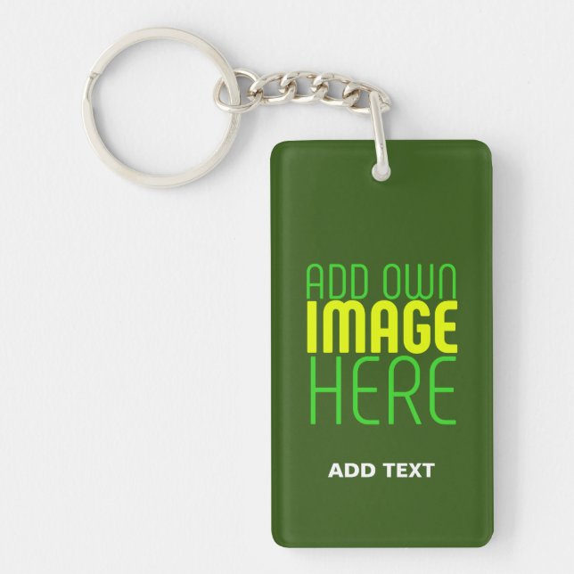 MODERN EDITABLE FOREST GREEN IMAGE TEXT TEMPLATE KEY RING (Front)