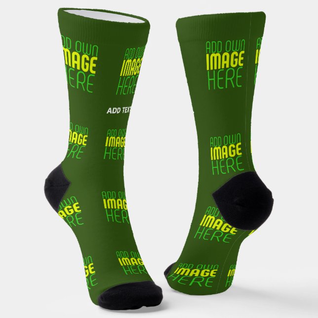 MODERN EDITABLE FOREST GREEN IMAGE TEXT TEMPLATE SOCKS (Angled)