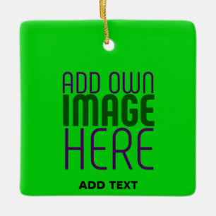 MODERN EDITABLE LIME GREEN IMAGE TEXT TEMPLATE CERAMIC ORNAMENT