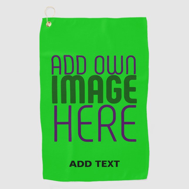 MODERN EDITABLE LIME GREEN IMAGE TEXT TEMPLATE GOLF TOWEL (Front)