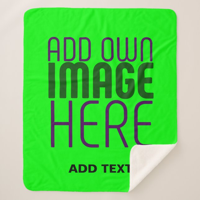 MODERN EDITABLE LIME GREEN IMAGE TEXT TEMPLATE SHERPA BLANKET (Front)