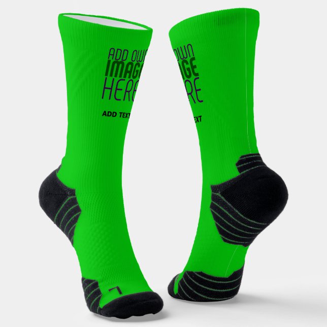 MODERN EDITABLE LIME GREEN IMAGE TEXT TEMPLATE SOCKS (Angled)