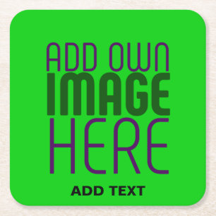 MODERN EDITABLE LIME GREEN IMAGE TEXT TEMPLATE SQUARE PAPER COASTER