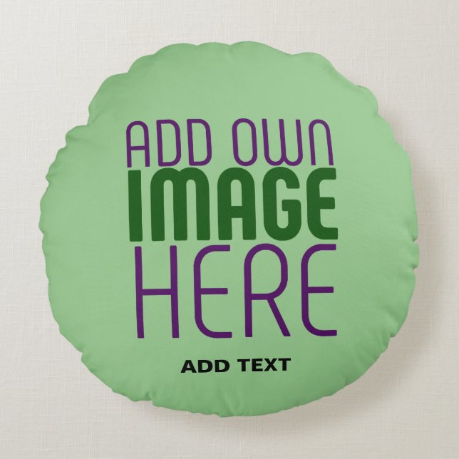 MODERN EDITABLE MINT GREEN IMAGE TEXT TEMPLATE ROUND CUSHION (Front)
