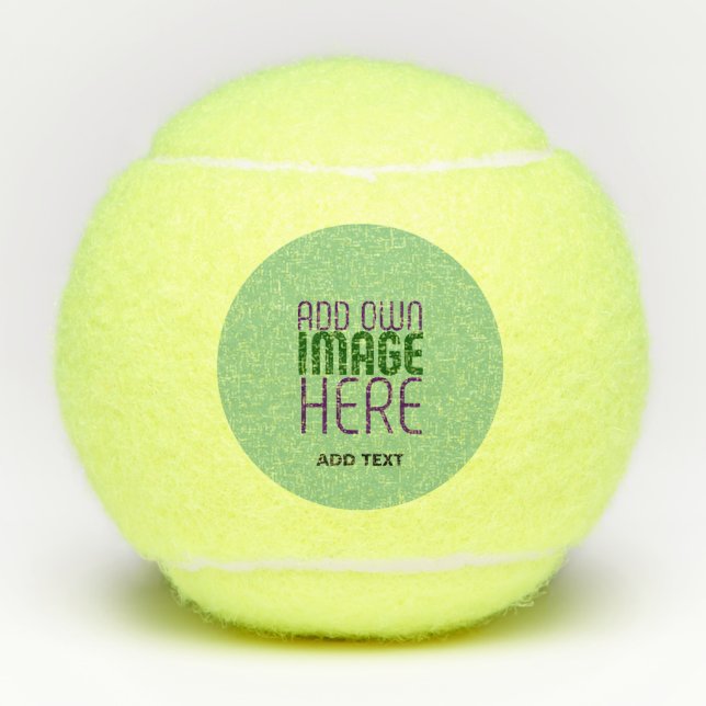 MODERN EDITABLE MINT GREEN IMAGE TEXT TEMPLATE TENNIS BALLS (Front)