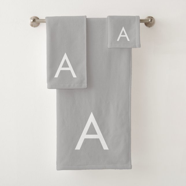 Modern Editable Monogram on Silver Grey Bath Towel Set (Insitu)