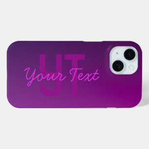 Modern Editable Monogrammed Text & Purple Ombre  iPhone 15 Case