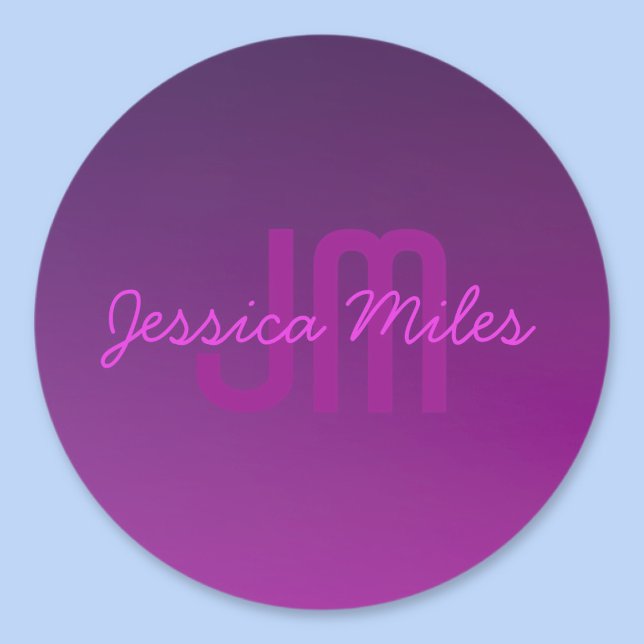 Modern Editable Monogrammed Text & Purple Ombre  Classic Round Sticker (Creator Uploaded)