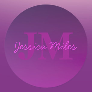 Modern Editable Monogrammed Text & Purple Ombre Classic Round Sticker