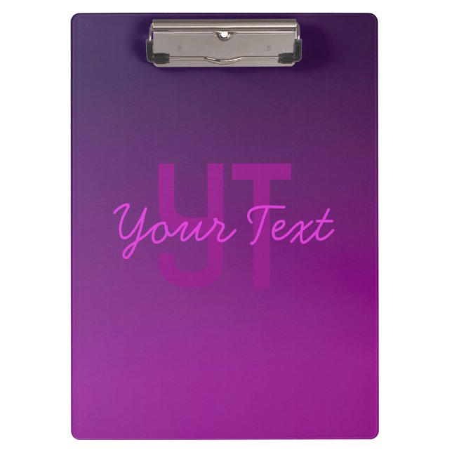 Modern Editable Monogrammed Text & Purple Ombre  Clipboard (Front)