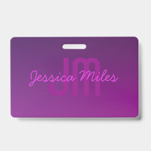 Modern Editable Monogrammed Text & Purple Ombre  ID Badge