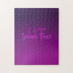 Modern Editable Monogrammed Text & Purple Ombre  Jigsaw Puzzle
